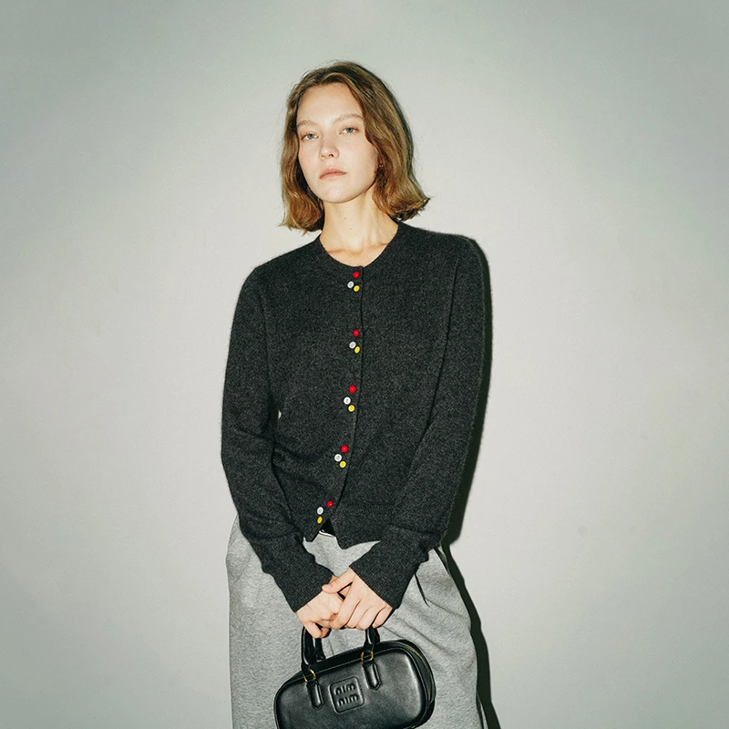 LABERTHREE X THE ENES 冬季羊毛混纺彩色三粒扣开衫