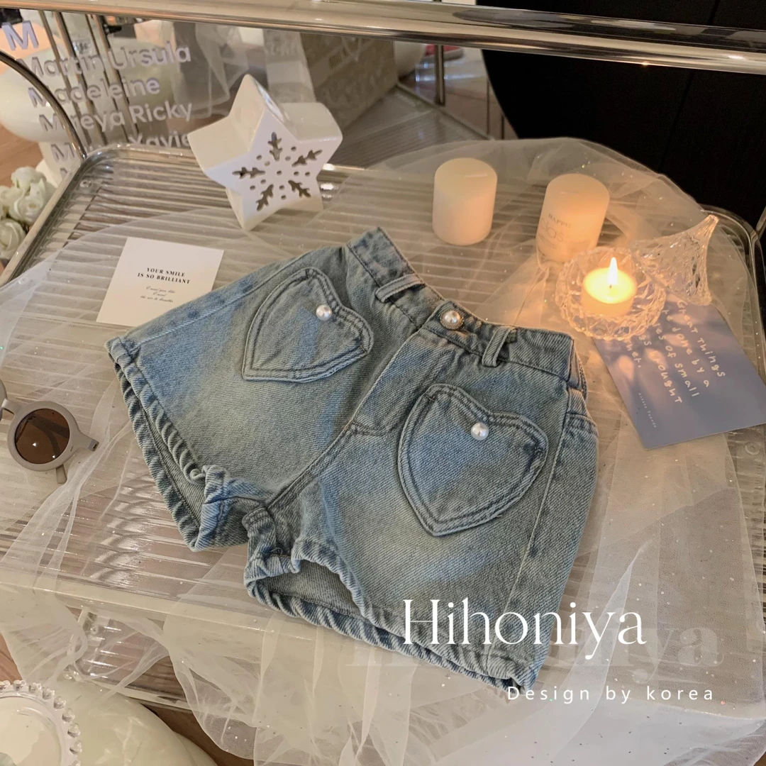 【爱心短裤】2025女童爱心口袋韩版休闲牛仔短裤洋气