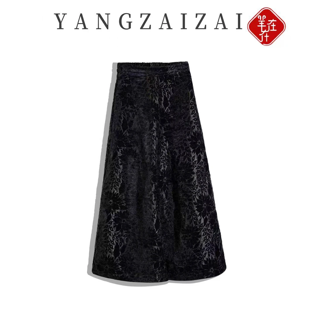 羊在在民族风新中式复古提花阔腿裤女秋宽松显瘦裤子KZ25XL90275