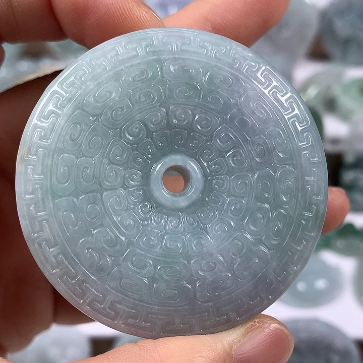 翡翠未镶嵌颈饰仿古平安扣两面工艺福利