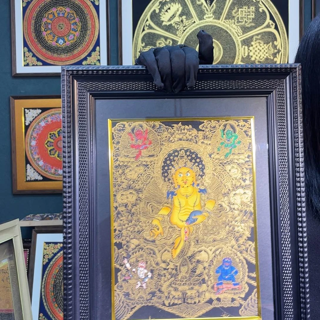 卷轴画手绘唐卡 五路财带框45*35厘米