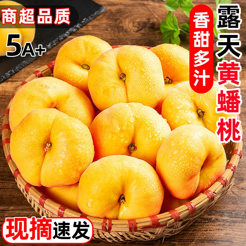 【现摘现发】黄金毛蟠桃黄肉扁桃新鲜应当季现摘蟠桃脆甜桃子