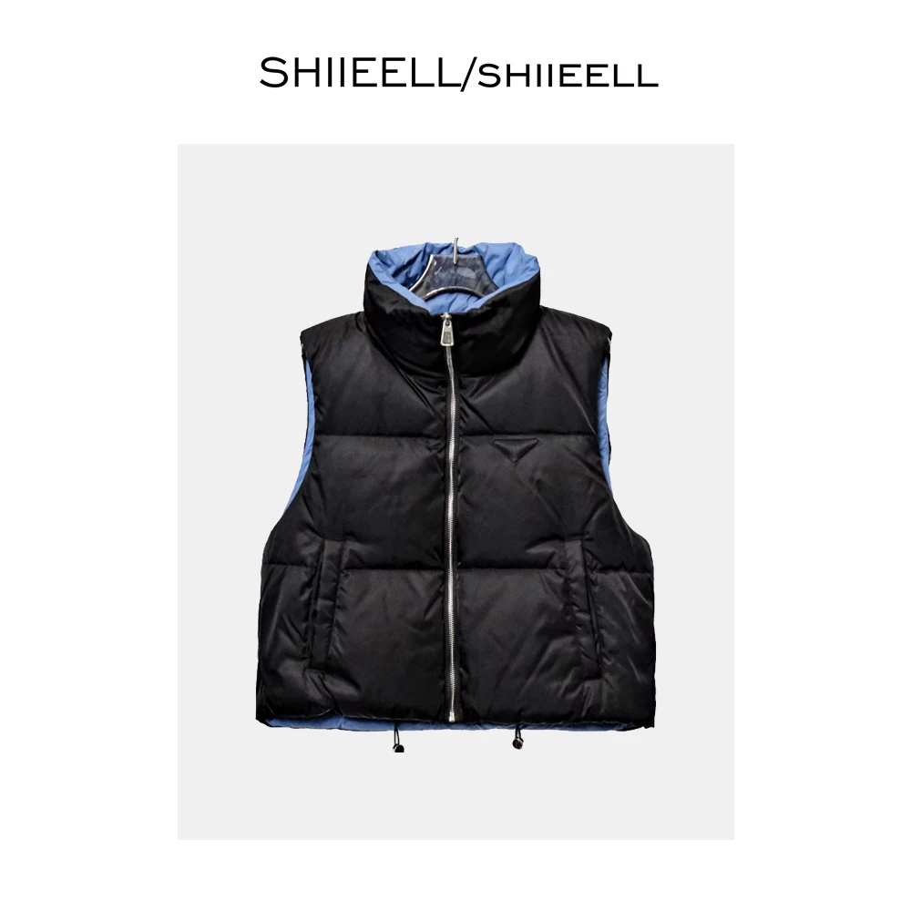 SHIIEELL双排扣立领纯色无袖羽绒服ZY177