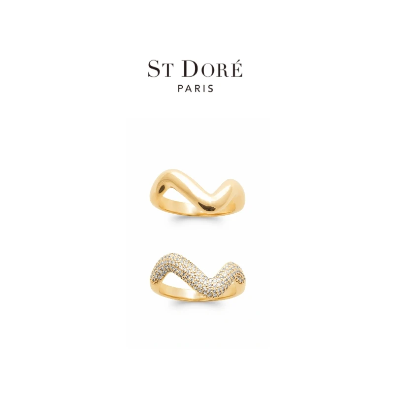 St Dore/朵蕊 铜合金合成锆石戒指 光面流线戒指锆石流线戒指