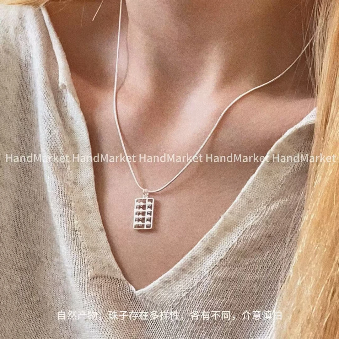 吊坠925银 【算盘项链】复古手工素款百搭小众坠链项链1122