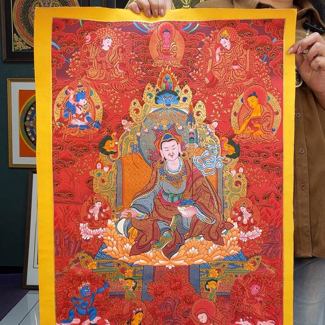 卷轴画莲师八变手绘矿料唐卡