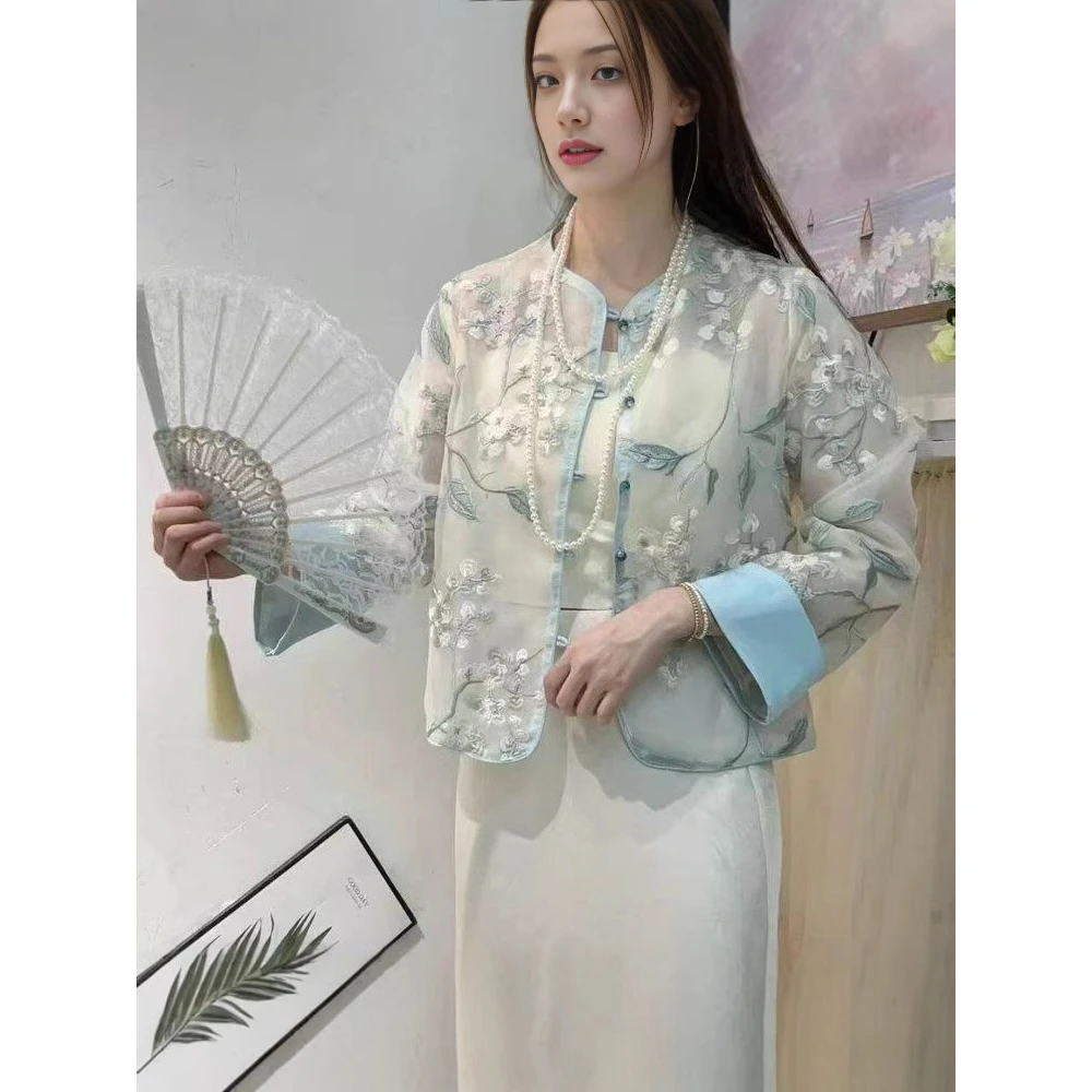 新中式国风盘扣防晒衫外套女薄25春夏刺绣小个子开衫上衣