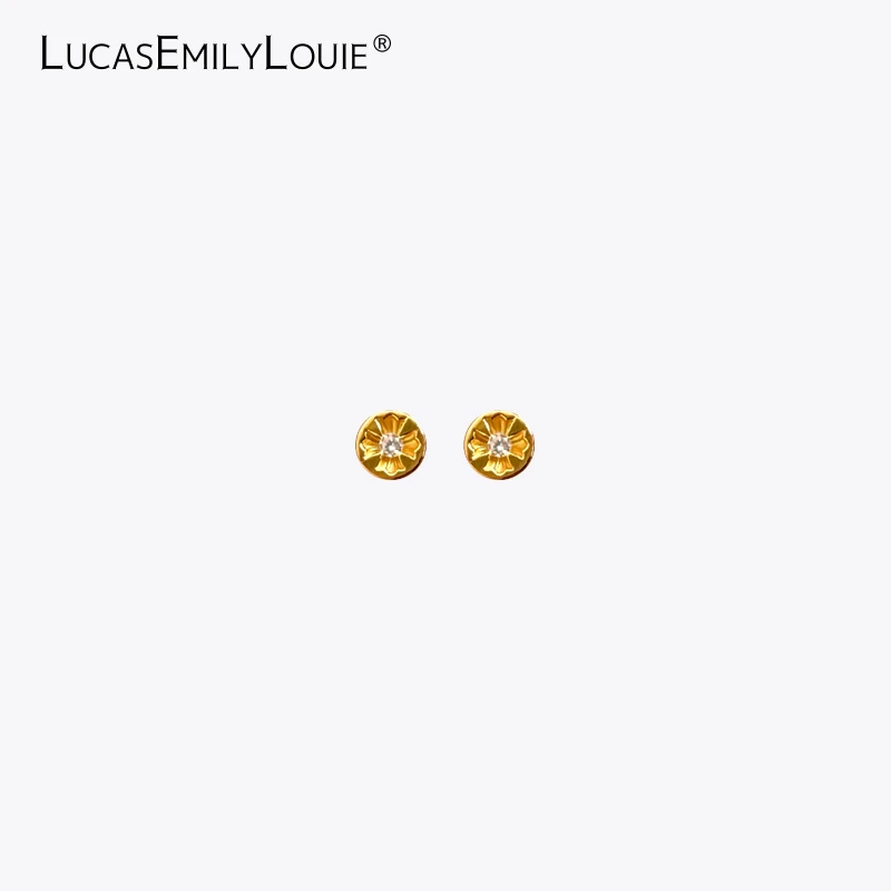 925银合成锆石耳饰 LUCASEMILYLOUIE 复古十字花圆形耳钉240084