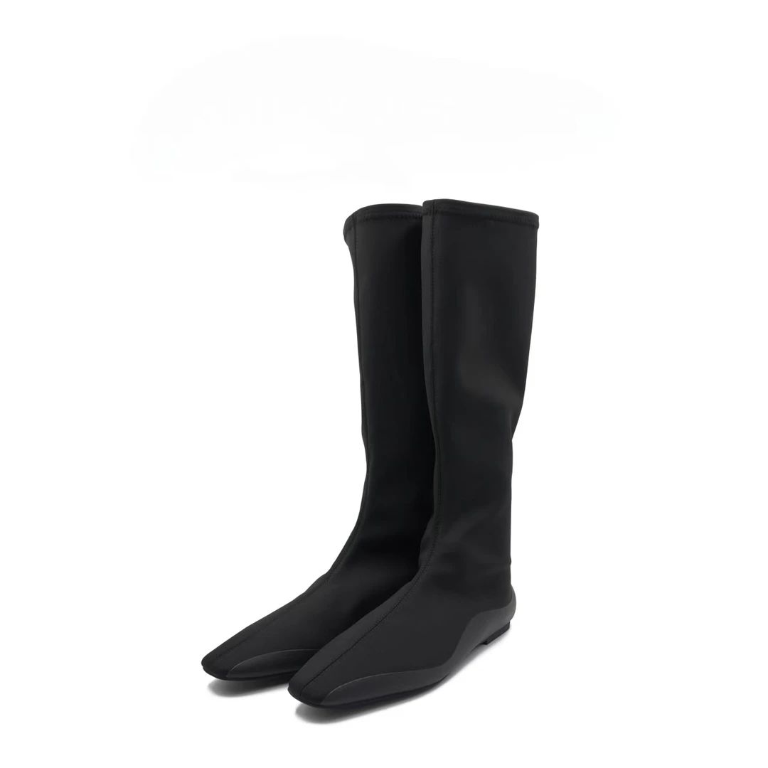 Autore Moda新款爆款黑色靴子弹力女士高筒鞋子明星同款百搭鞋子