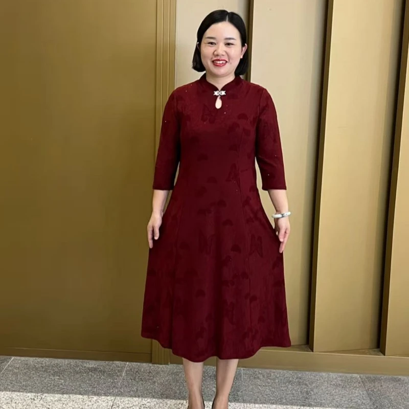2025春秋新款中袖旗袍裙遮肉显瘦洋气提花气质连衣裙