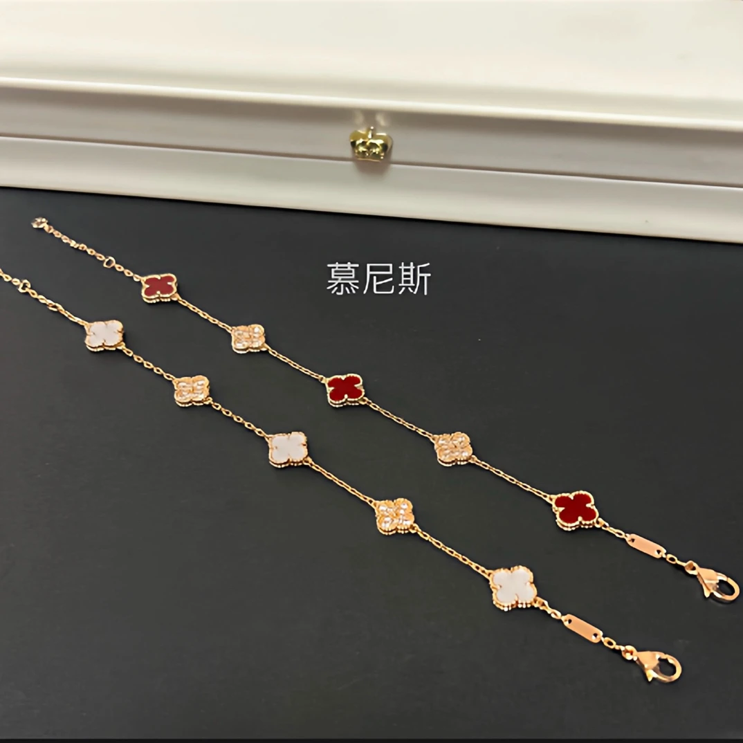 铜合金手链 精工迷你四叶草五花手链女生双面高版本mini五花手链