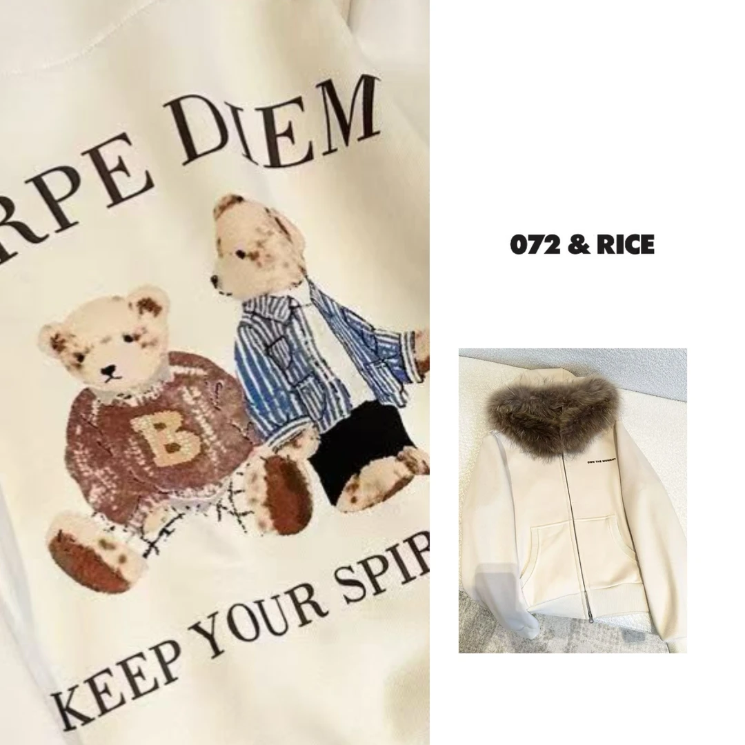 072 & RICE【两只熊】 秋冬休闲连帽拉链长袖外套 31NB289Z* 618FF