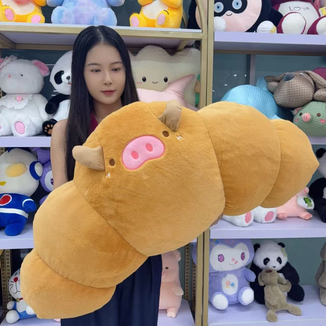 牛角猪棕色60厘米毛绒玩具公仔睡觉抱枕长条可爱布娃娃