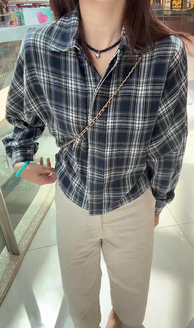 No褪专场❗谨慎下单设计款收腰格子衬衫