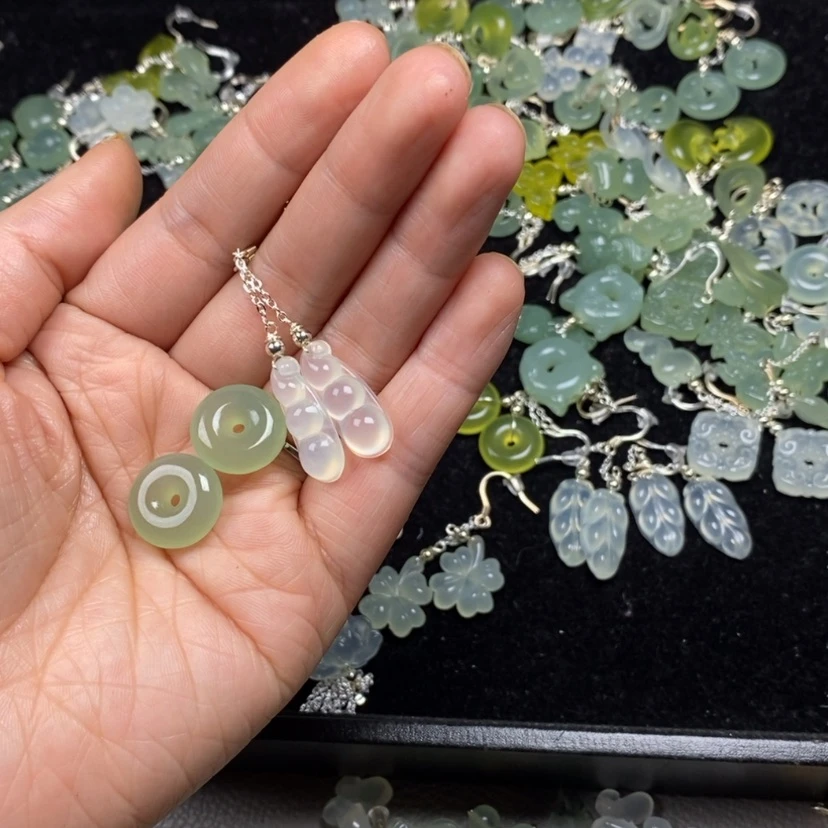 【闪购商品】蛇纹石玉挂件耳饰耳环项链未镶嵌甜*儿