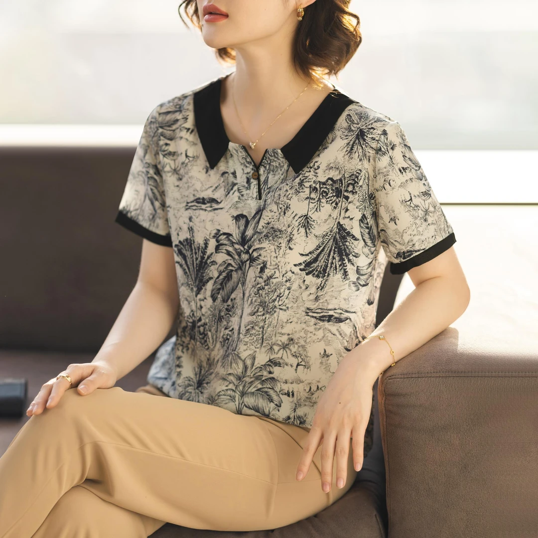 俞兆林五十多岁妈妈夏装短袖套装2025新款中老年人女上衣服洋气时