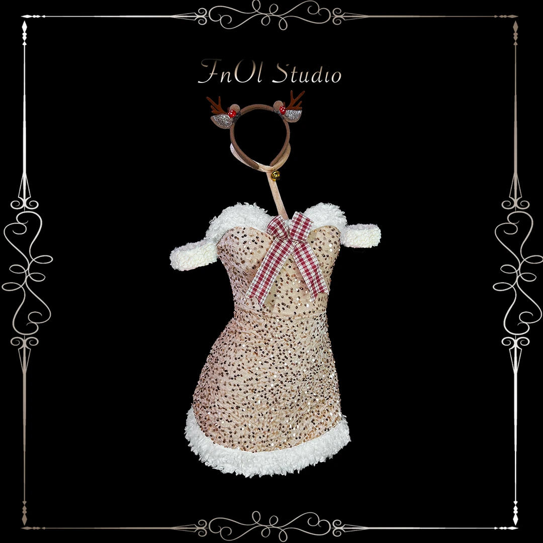 「圣诞限定」许愿小鹿 纯欲显瘦修身抹胸包臀连衣裙性感cos套装氛围