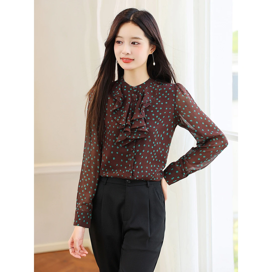 秋季新款职场女装洋气减龄小衫雪纺上衣女士衬衫法式气质衬衣