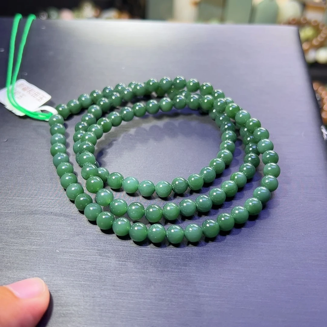 【闪购商品】未镶嵌和田玉珠宝奇石绝**人新疆蓝碧玉6mm108项链