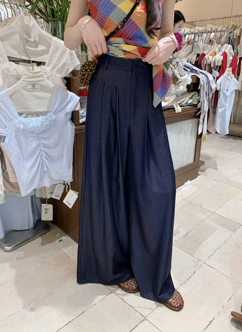 冰丝牛仔裤女夏季薄款2025新款高腰显瘦垂感直筒弯刀休闲阔腿裤子