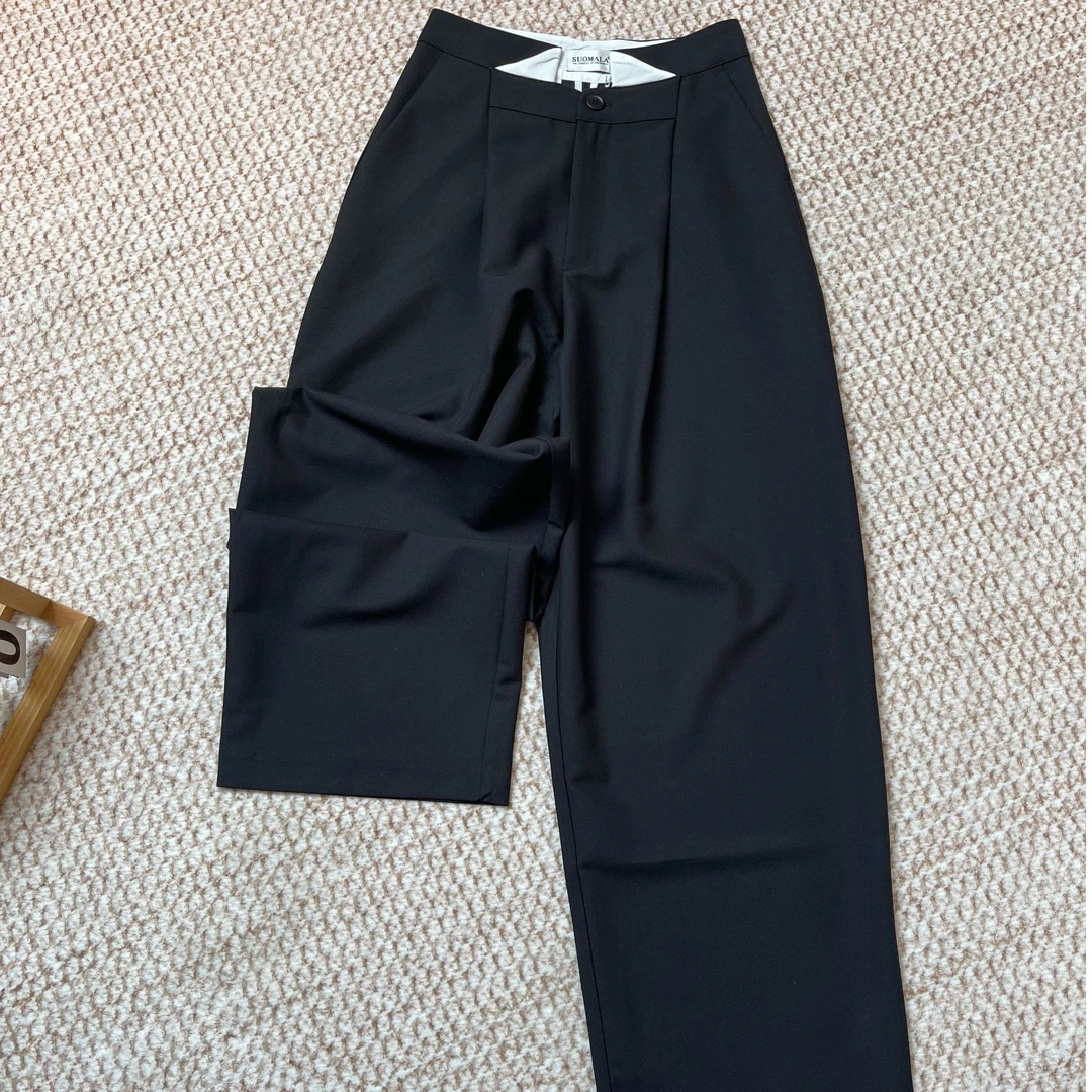 F9812#suomala~设计感蝴蝶腰阔腿直筒西裤拖地长裤