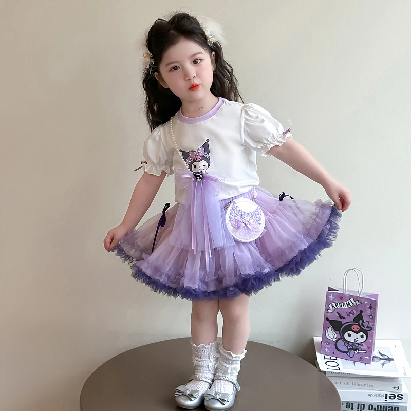 女童夏季库洛米短袖t恤儿童tutu裙洋气公主裙女宝宝网纱裙套装