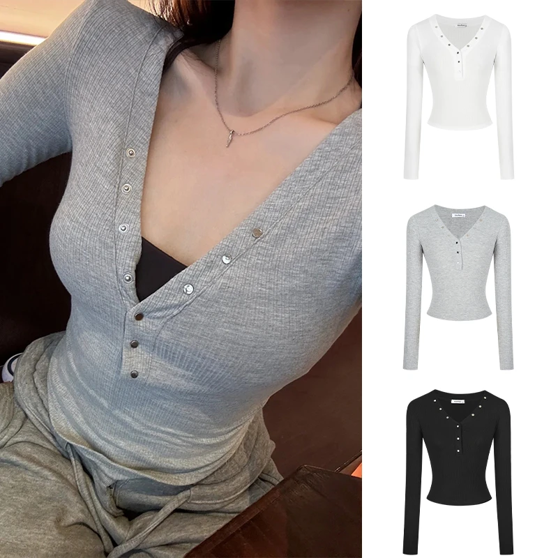 辣妹半开领T恤内搭秋冬百搭打底衫女早秋罩衫修身收腰长袖上衣