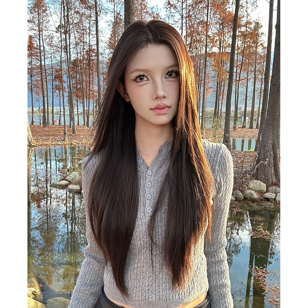 《卅爻专属》高允真同款黑棕色进口丝半蕾丝高层次直发假发