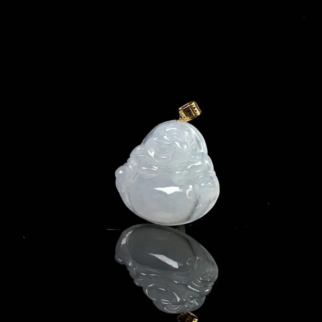 天然缅甸翡翠A货18k黄金白冰佛公吊坠/00A/拍卖