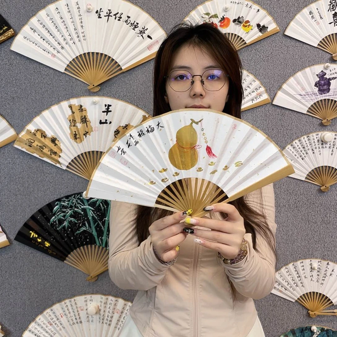 书法6寸玉竹-纯手绘-文玩扇骨（默认粘好）