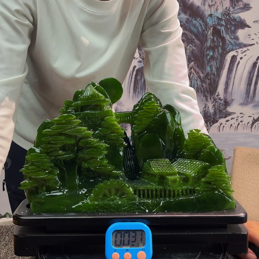 高***川玉玉摆件绿色带底座