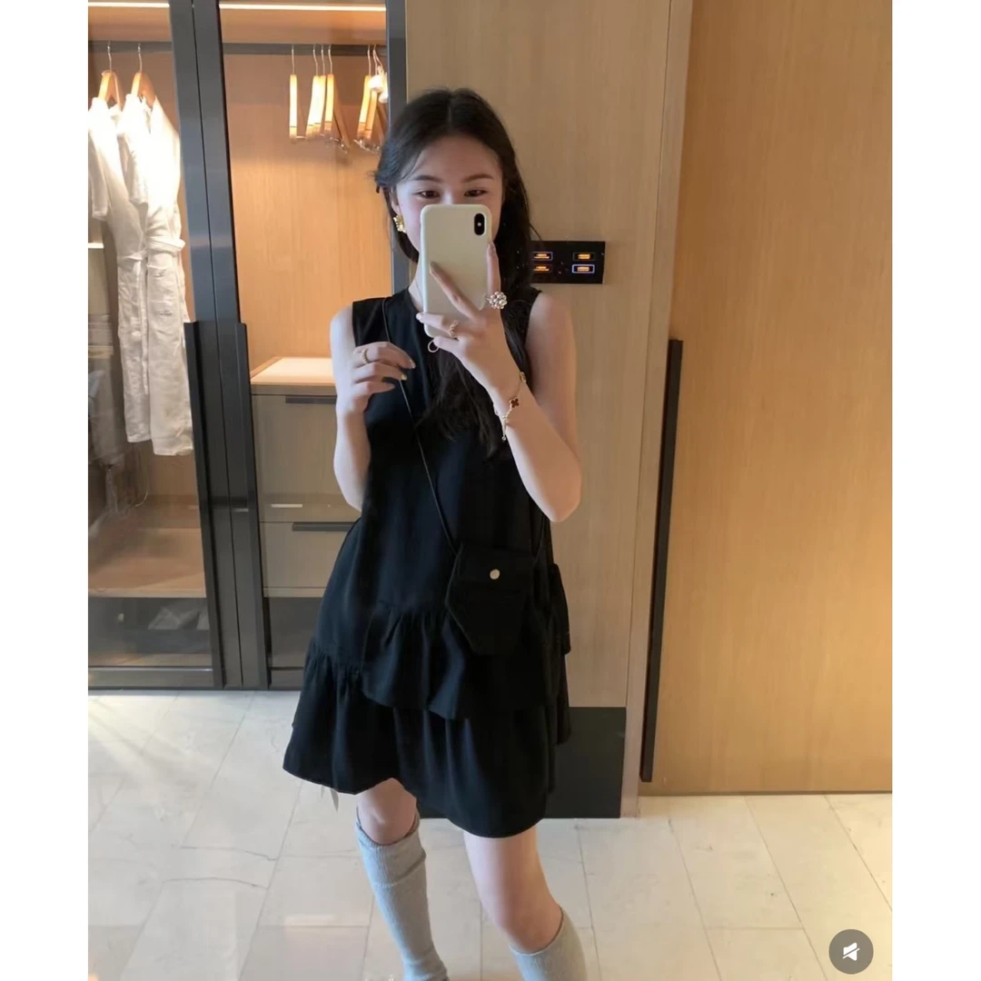 A5345#【泡菜系列小众不撞款～】韩系无袖木耳边裙摆背心裙(配包)