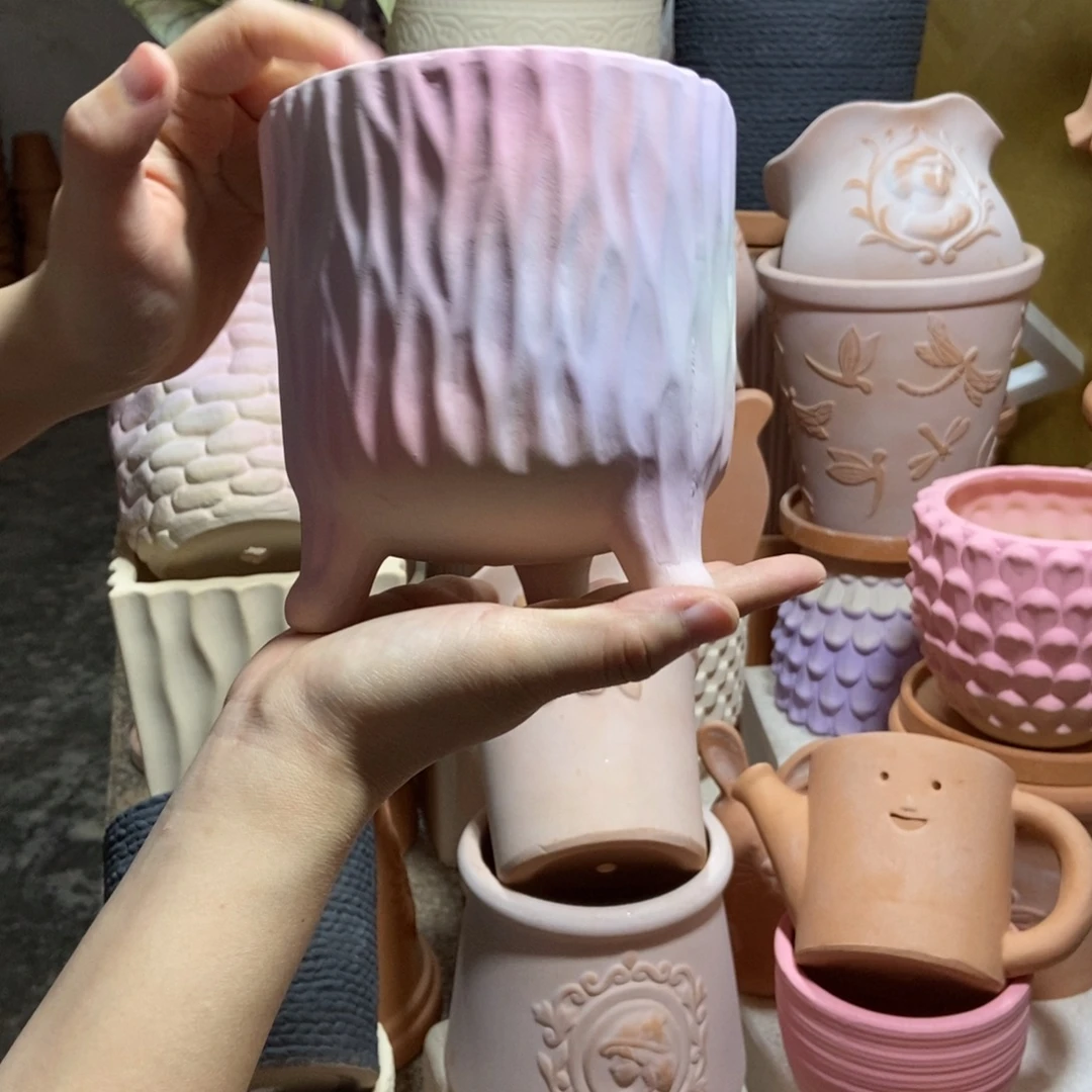 13×14彩色三脚树纹 粗陶1个