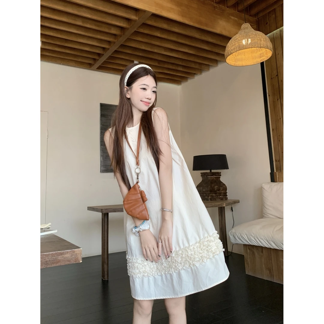 花边背心裙格纹裤法式套装蕾丝显瘦气质白色夏季复古小众高腰宽松