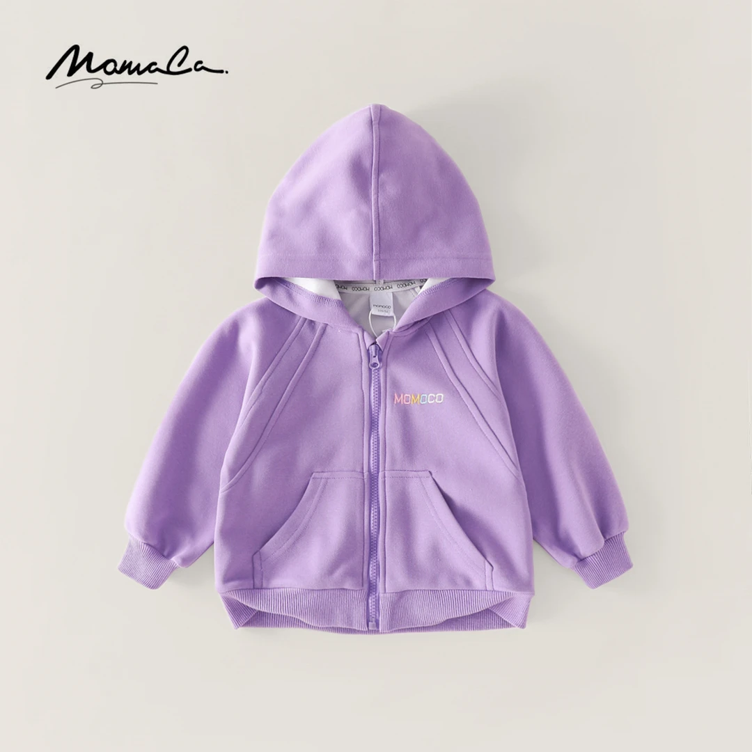 MOMOCO春秋季新款女童时尚绣花字母紫色针织外套77580232010