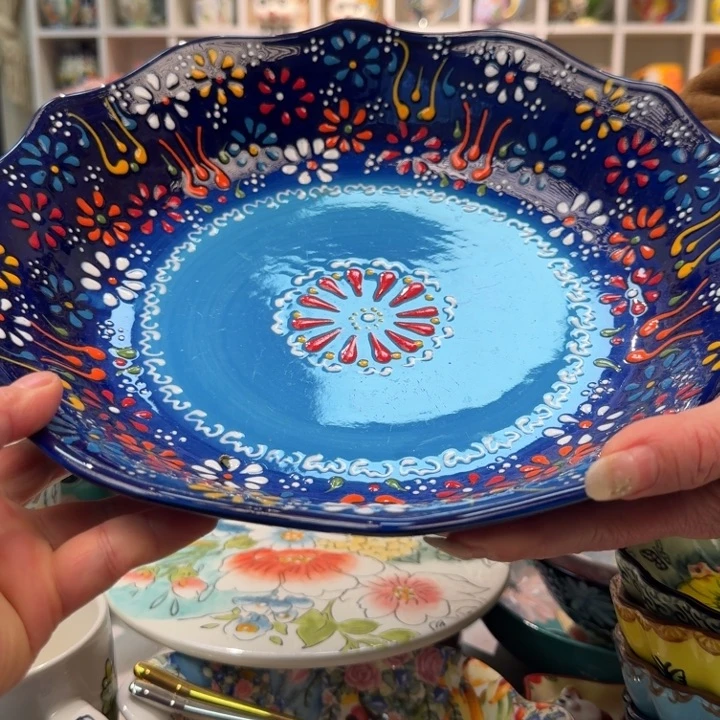 陶瓷清仓12英寸蓝贵夫人堆料浮雕炖菜盆1只