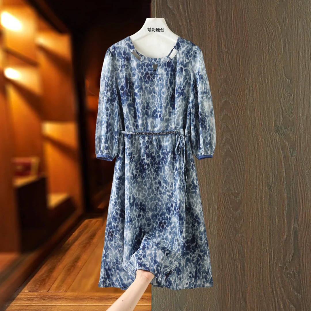 时尚新中式圆领气质显瘦连衣裙 5267