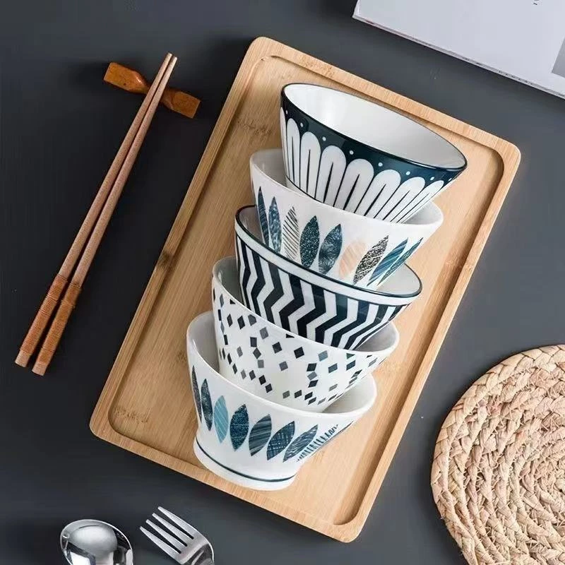【瓷县令】复古香草5英寸斗笠碗8只装釉下彩工艺可进微波炉烤箱网红