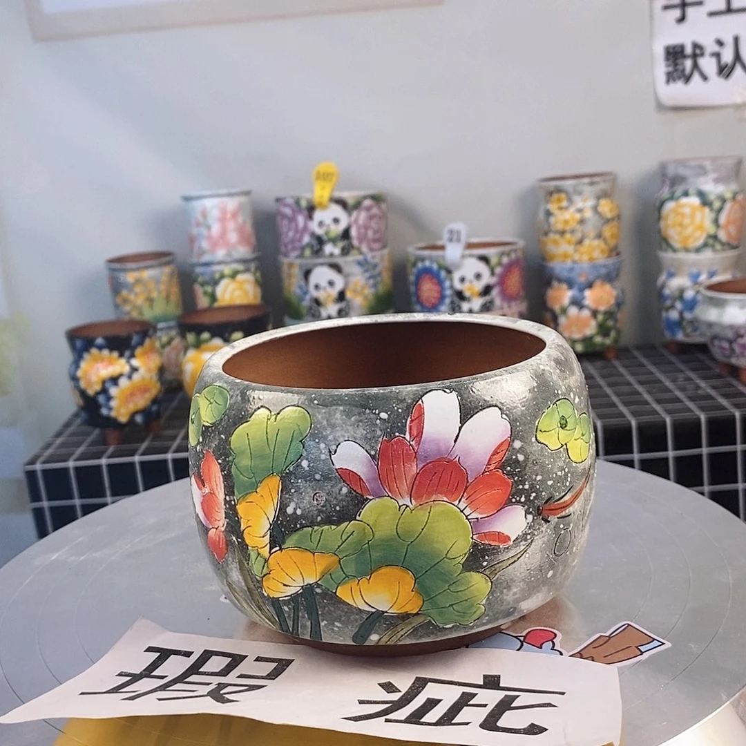 红泥花盆红陶手绘花盆