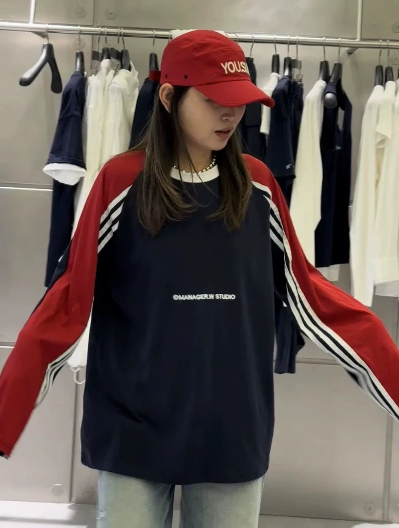 韩国新款时尚休闲宽松女装长袖T恤百搭圆领