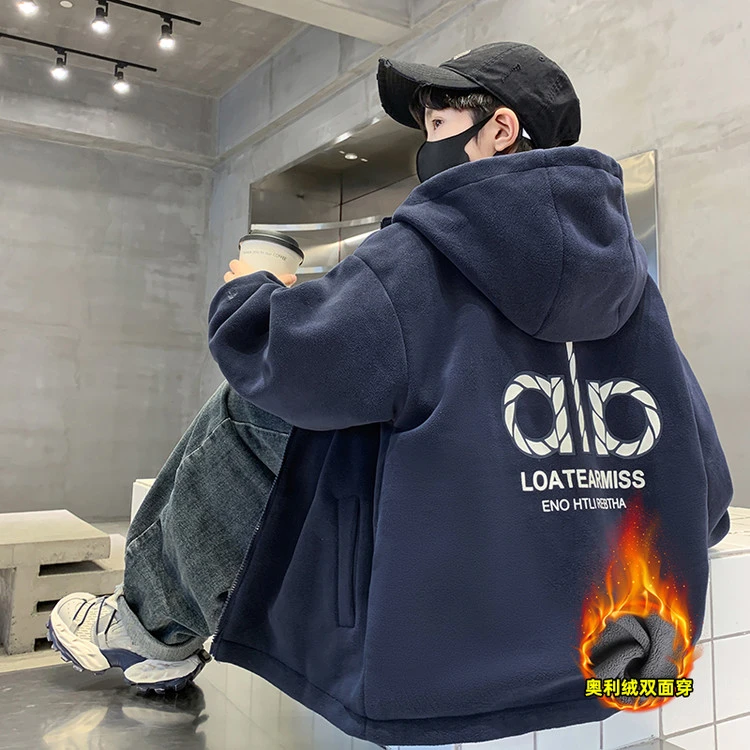 男童奥粒绒两面穿外套秋冬款中大童派克服洋气加厚儿童双面穿风衣