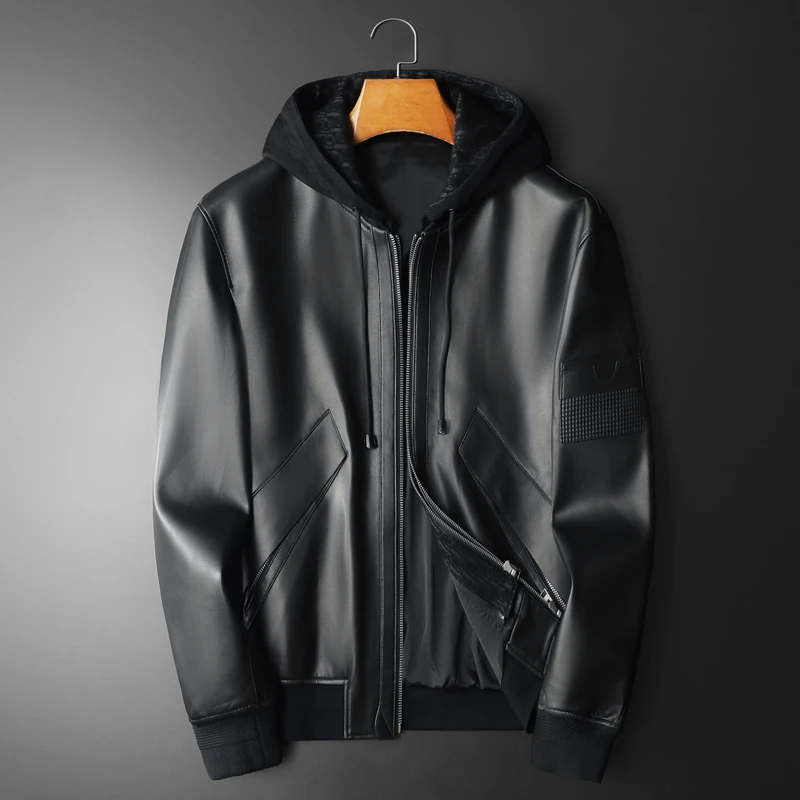 SIBONEULAT希敦纽勒秋冬季欧货高级感男可脱卸帽绵羊皮休闲皮外套