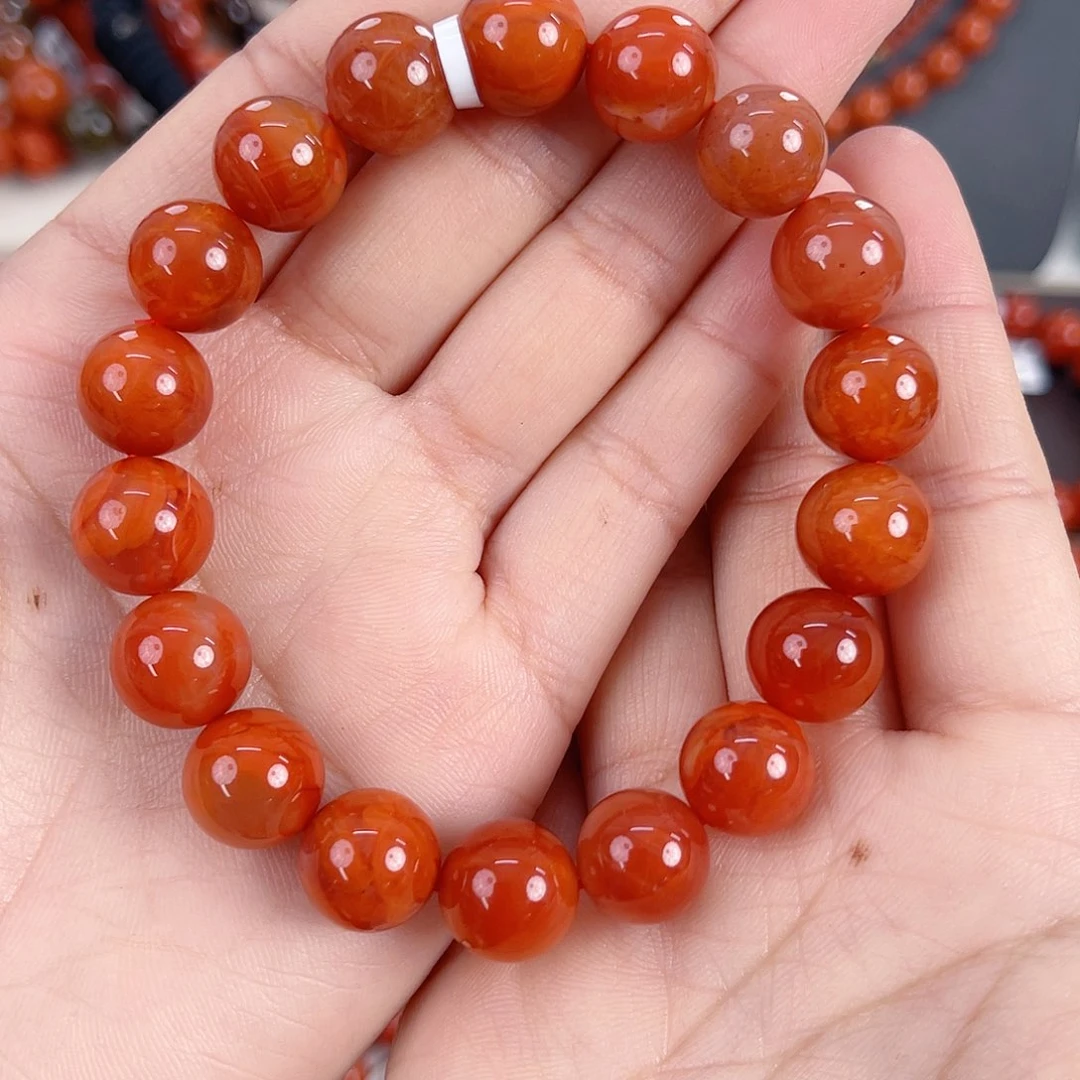 南红玛瑙未镶嵌瓦西柿子红火焰单圈12mm