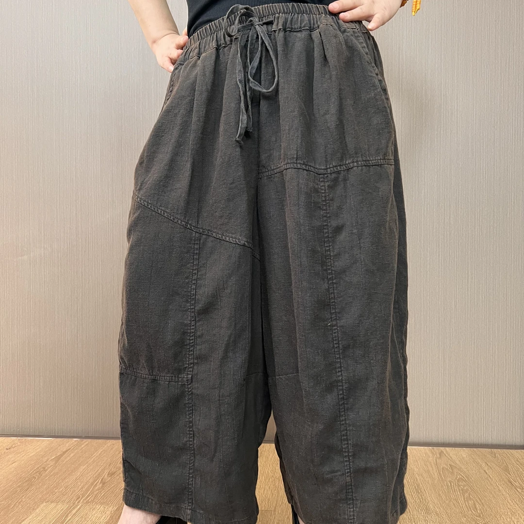 春秋新款6077炒色做旧时尚百搭休闲抽绳松紧腰宽松直筒裤