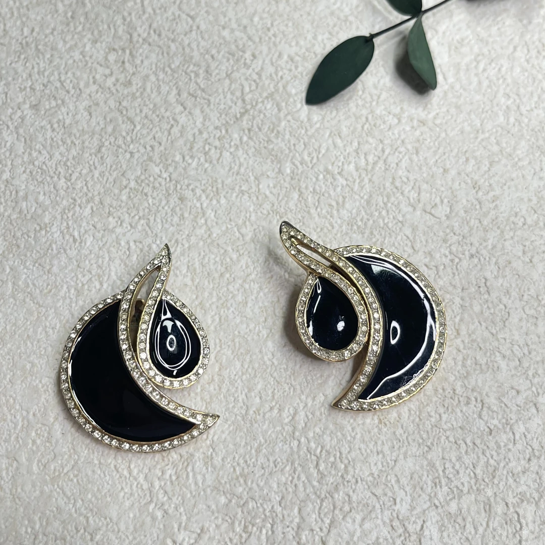 铜合金合成锆石耳饰 【六六中古】孤品复古耳夹th4513