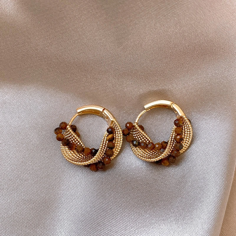 铜合金耳饰 美拉德虎眼石圈圈耳环女轻奢高级感耳圈秋冬新款耳饰