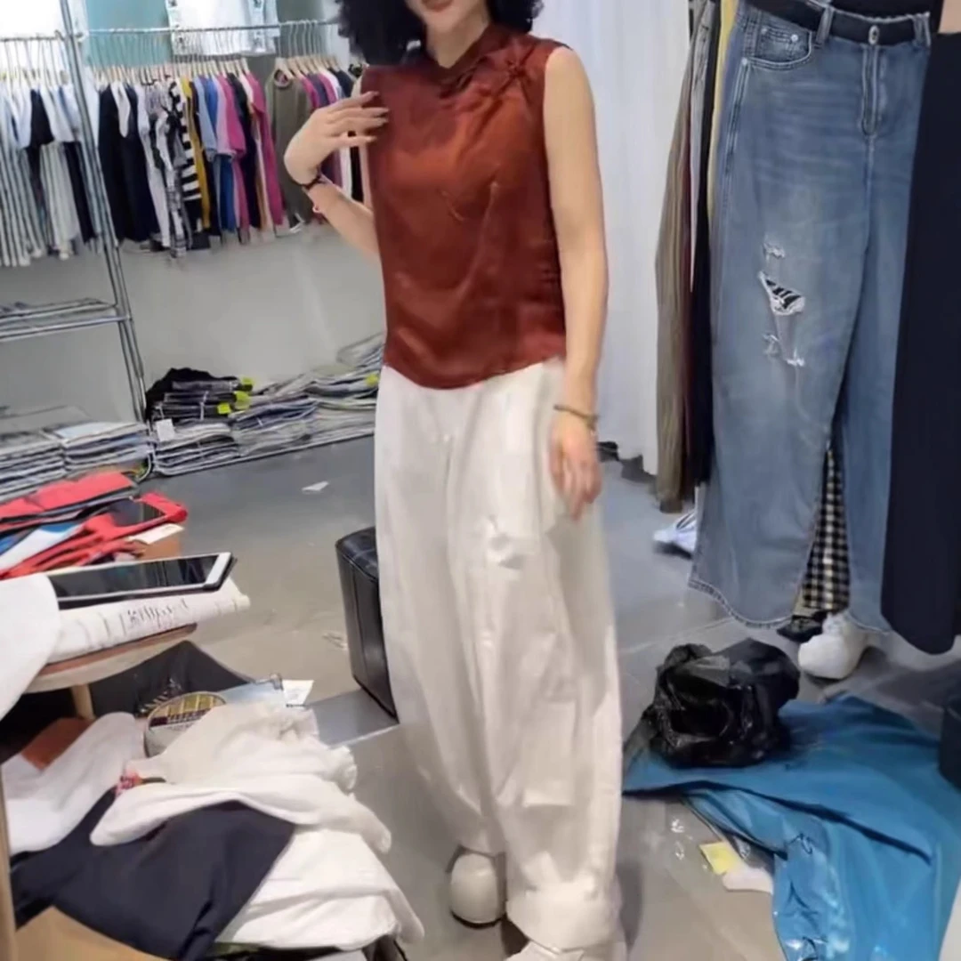 夏季新款国风盘扣轻奢上衣休闲阔腿裤时尚