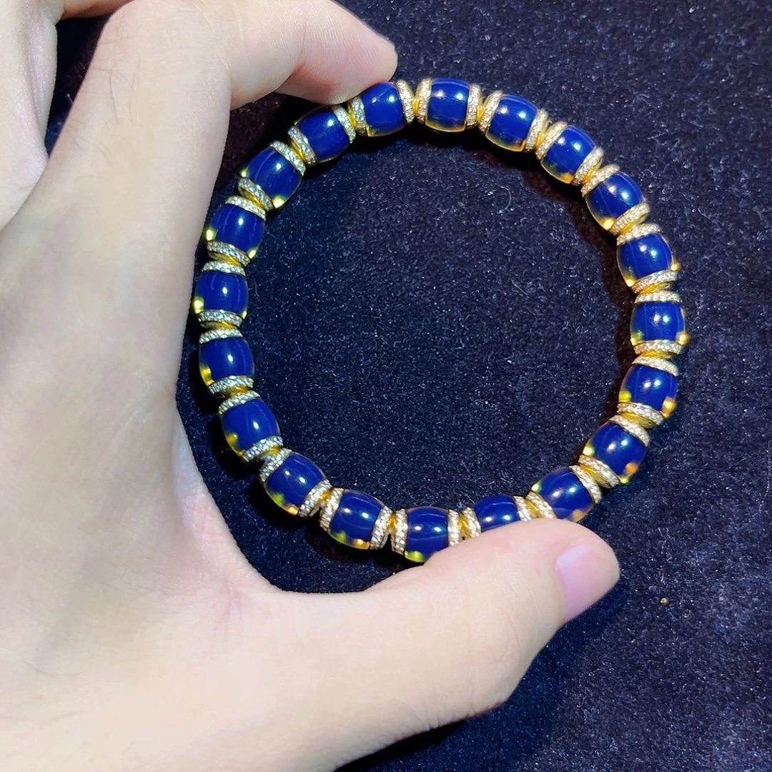 琥珀银S925镀金镶嵌珠宝奇石8mm