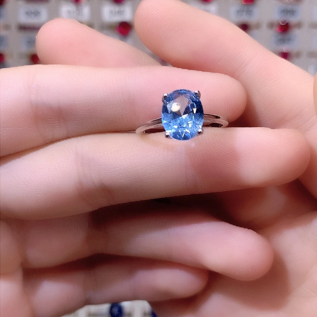 海蓝宝石戒指银S925镶嵌银色810