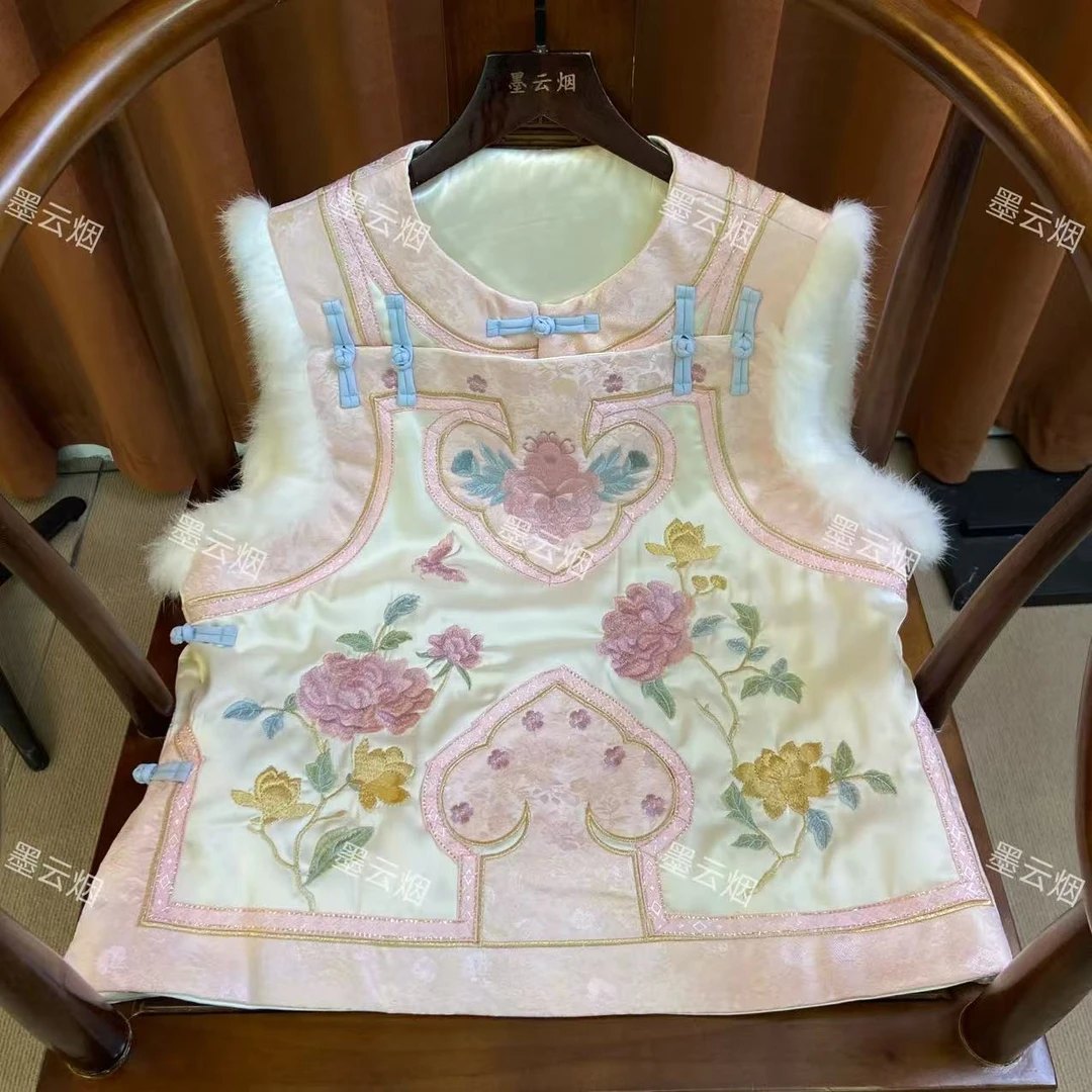 【美格】新中式重工刺绣加棉厚款女装气质复古百搭马甲国风女士坎肩